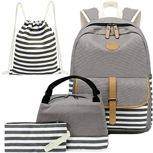 Front. Pacoar Cade - School Backpacks For Teen Lightweight Canvas Backpack Student Bookbags With Lunch Bag 4 In 1 - Gray.