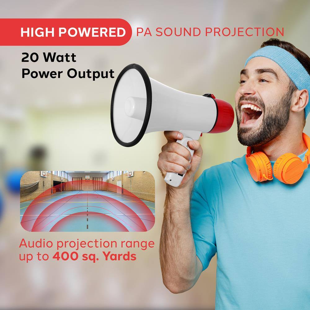 HIGH POWERED PA SOUND PROJECTION

20 Watt Power Output

Audio projection range up to 400 sq. Yards