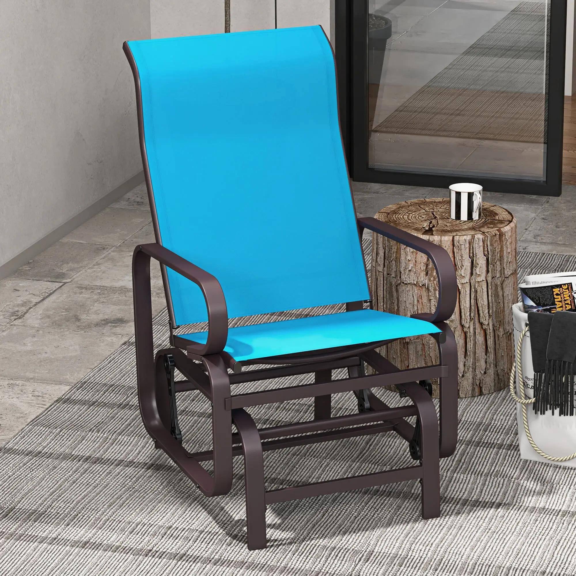 Alt View 7. Resenkos - Resenkos Single Lounger, Metal Mesh Rocker, Lightweight Chair, Comfortable Outdoor Relaxation,Blue - Blue.