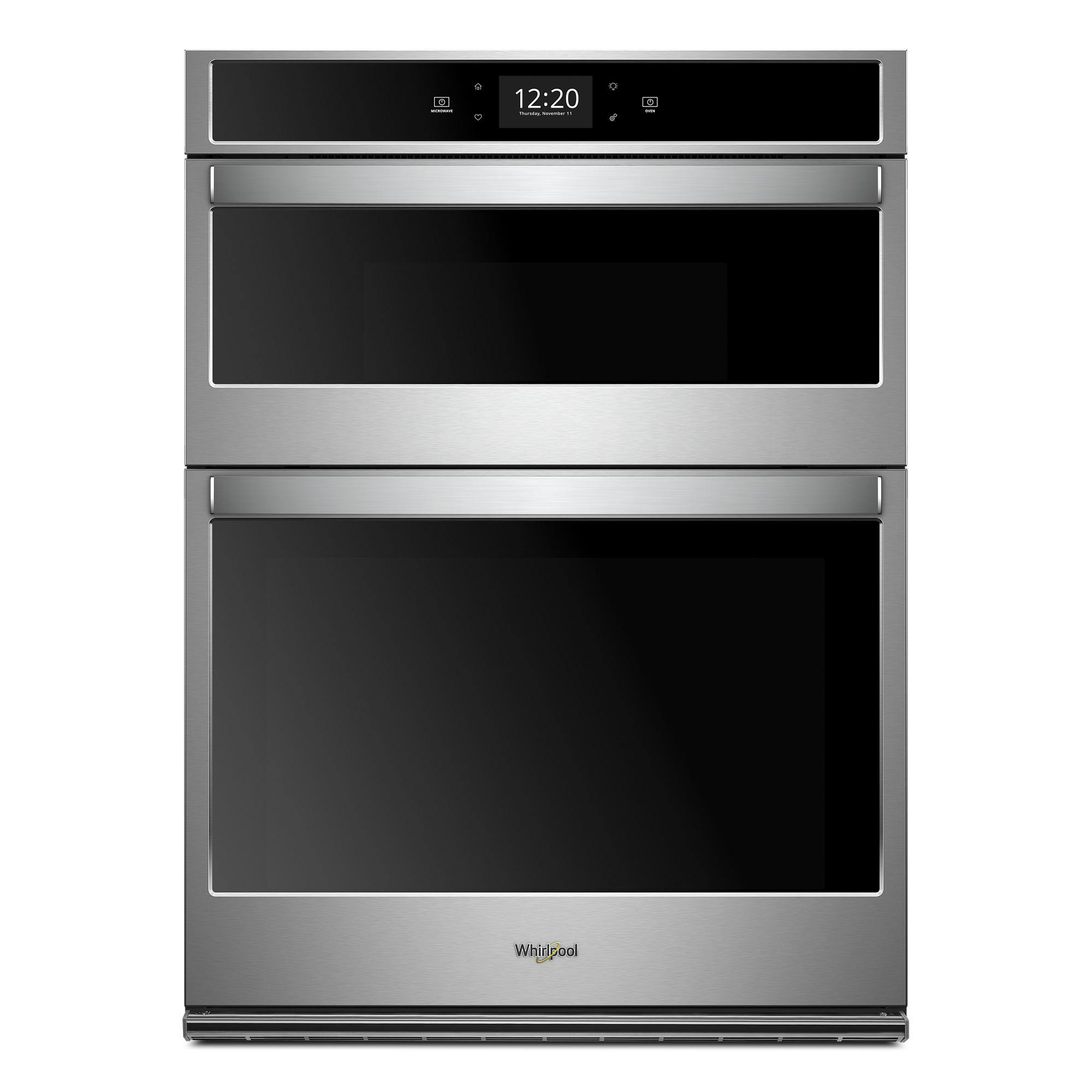 Front. Whirlpool - 27" Built-In Electric Convection Double Wall Oven with Microwave with Air Fry when Connected - Stainless steel.