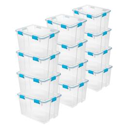Sterilite - 80-Qt Plastic Stackable Storage Bin w/ Gasket Latch Lid, 12 Pack - Clear