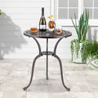Costway 24" Round Cast Aluminum Table Patio Dining Bistro Table with 2 Inch Umbrella Hole - Red Copper - Front_Zoom