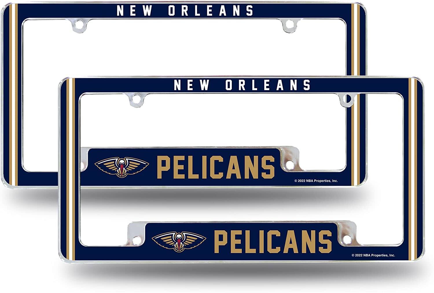 New Orleans NBA Pelicans (Set of 2) Chrome Metal License Plate Frames with Bold Full Frame Design