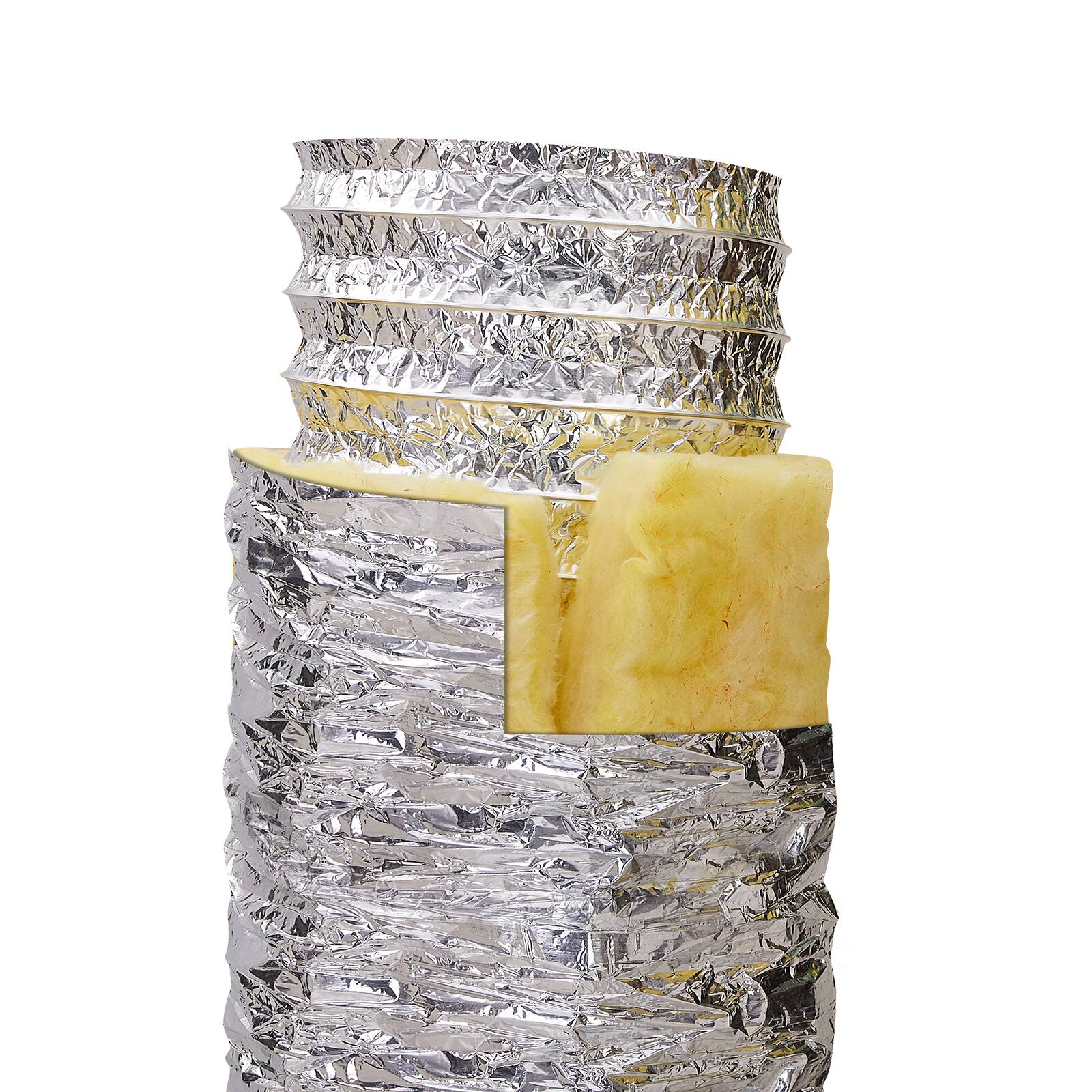 Alt View 5. VEVOR - Dryer Vent Hose, 6'' Insulated Flexible Duct 25FT Long with 2 Duct Clamps, Heavy-Duty Three Layer Protection - Silver.