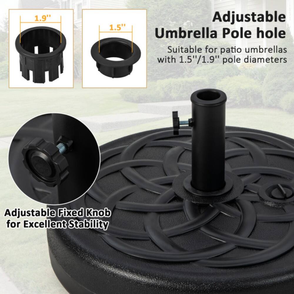 1.9" 1.5" Adjustable Umbrella Pole hole  
Suitable for patio umbrellas with 1.5"/1.9" pole diameters  
Adjustable Fixed Knob for Excellent Stability