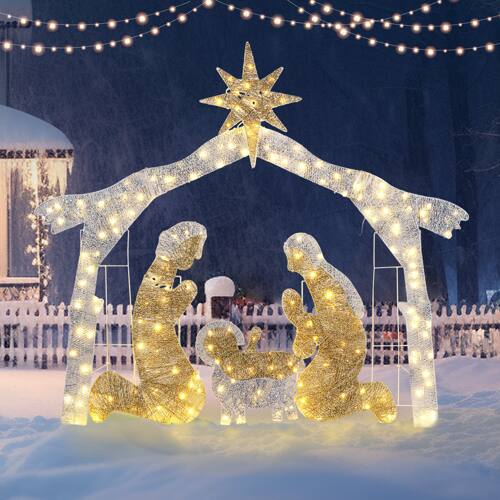 Alt View 6. Winado - 6 FT Lighted Christmas Jesus Baby Nativity with LED for Outdoor Yard Lawn Decoration - Sliver Roof.