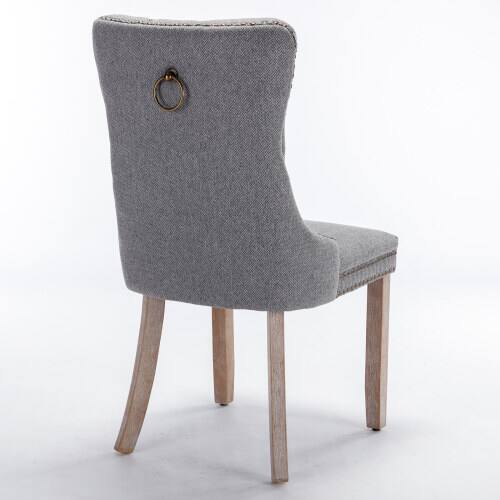 Alt View 2. LUCKY ONE - Assembled Tufted Linen Dining Chair Set of 2 with Wood Legs Nailhead Trim High Back Side Chair - Gray.