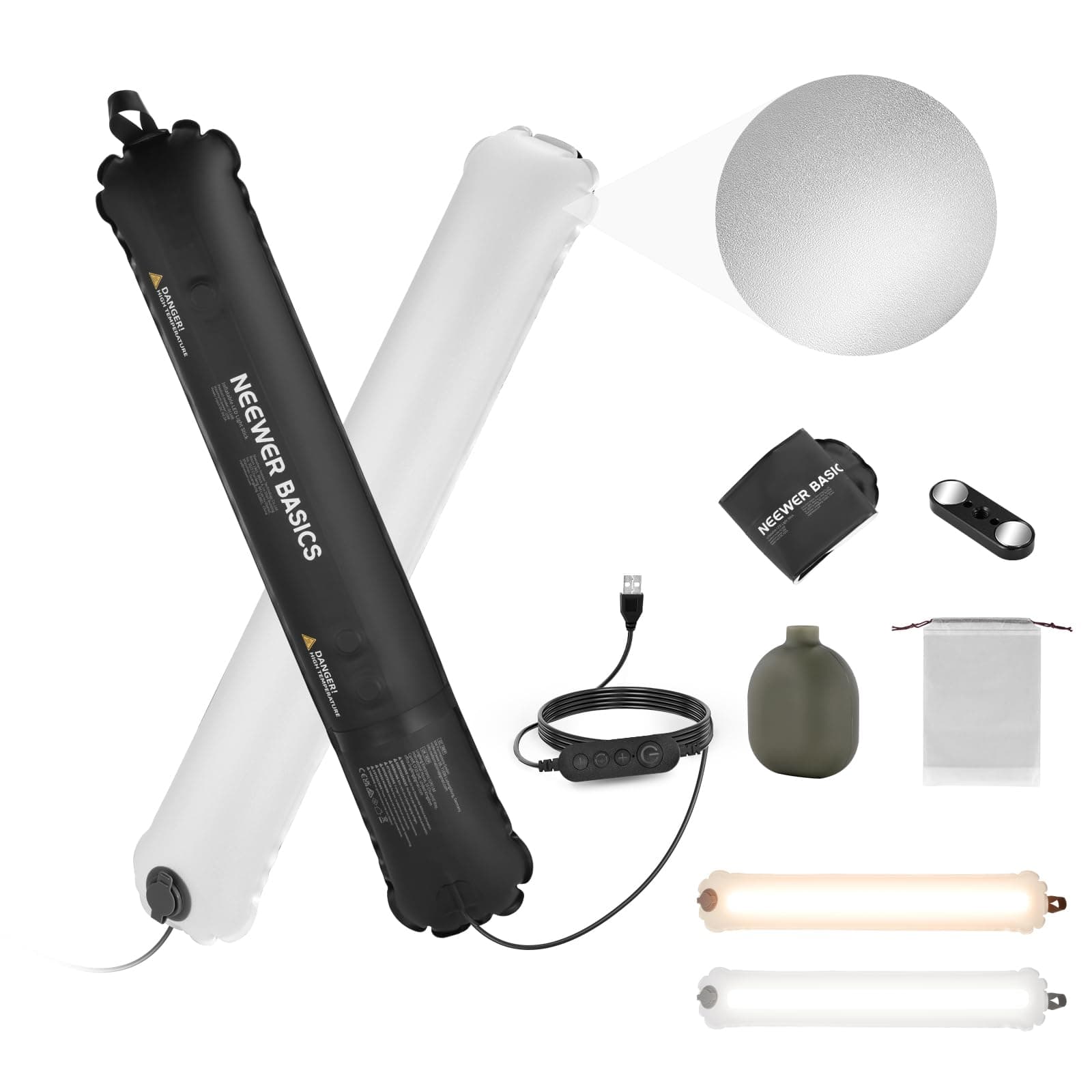 Neewer - Basics 10W Inflatable LED Tube Light, 23.6", Bi-Color, CRI95, GC10B