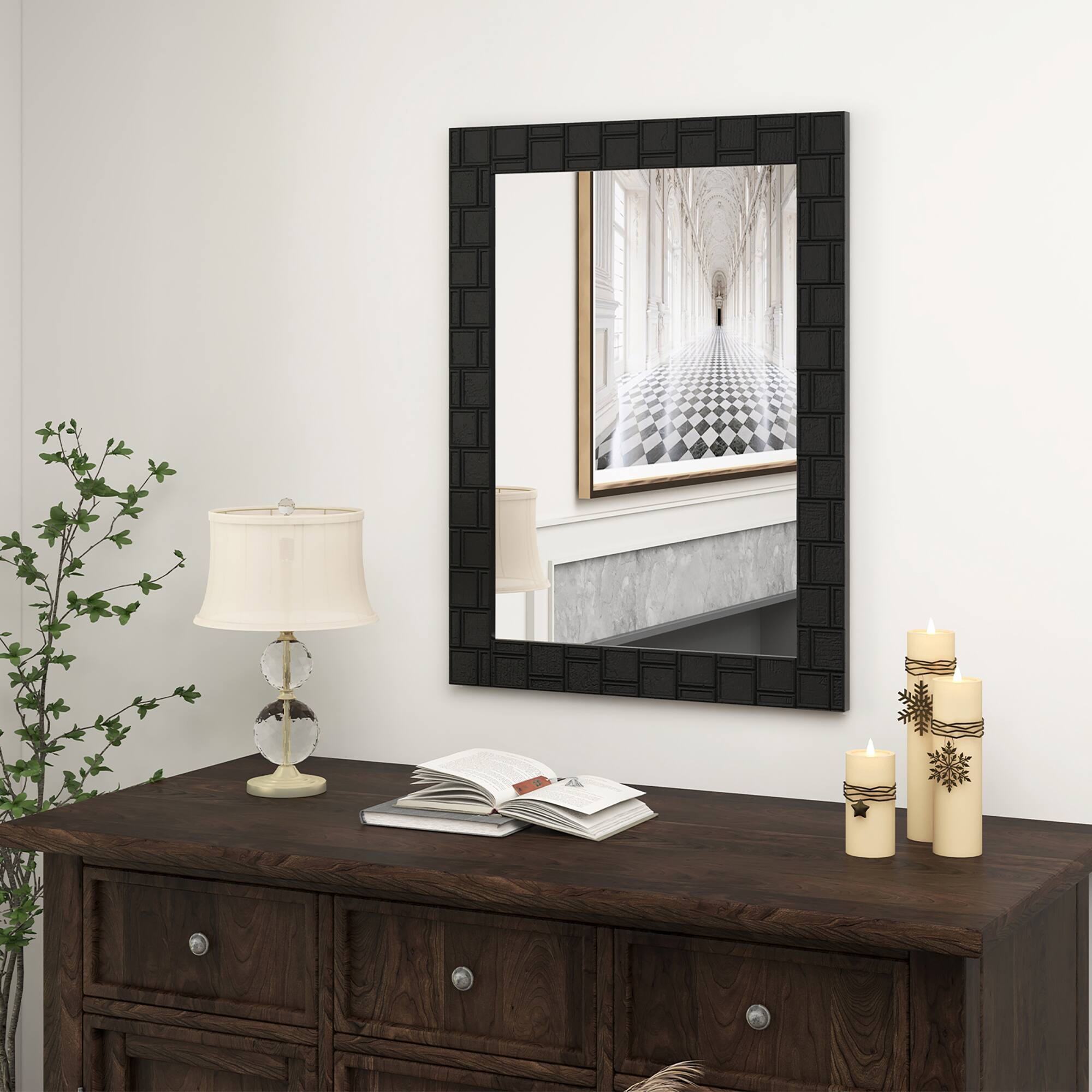 Alt View 4. Gymax - Gymax 32'' x 24''Wood Framed Wall Mirror w/Solid Wood Frame Vertical Horizontal Hanging - Black.