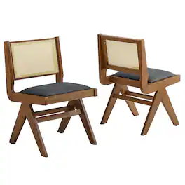 Thera Vegan Leather and Cane Dining Side Chairs Set of 2 by Modway - Black