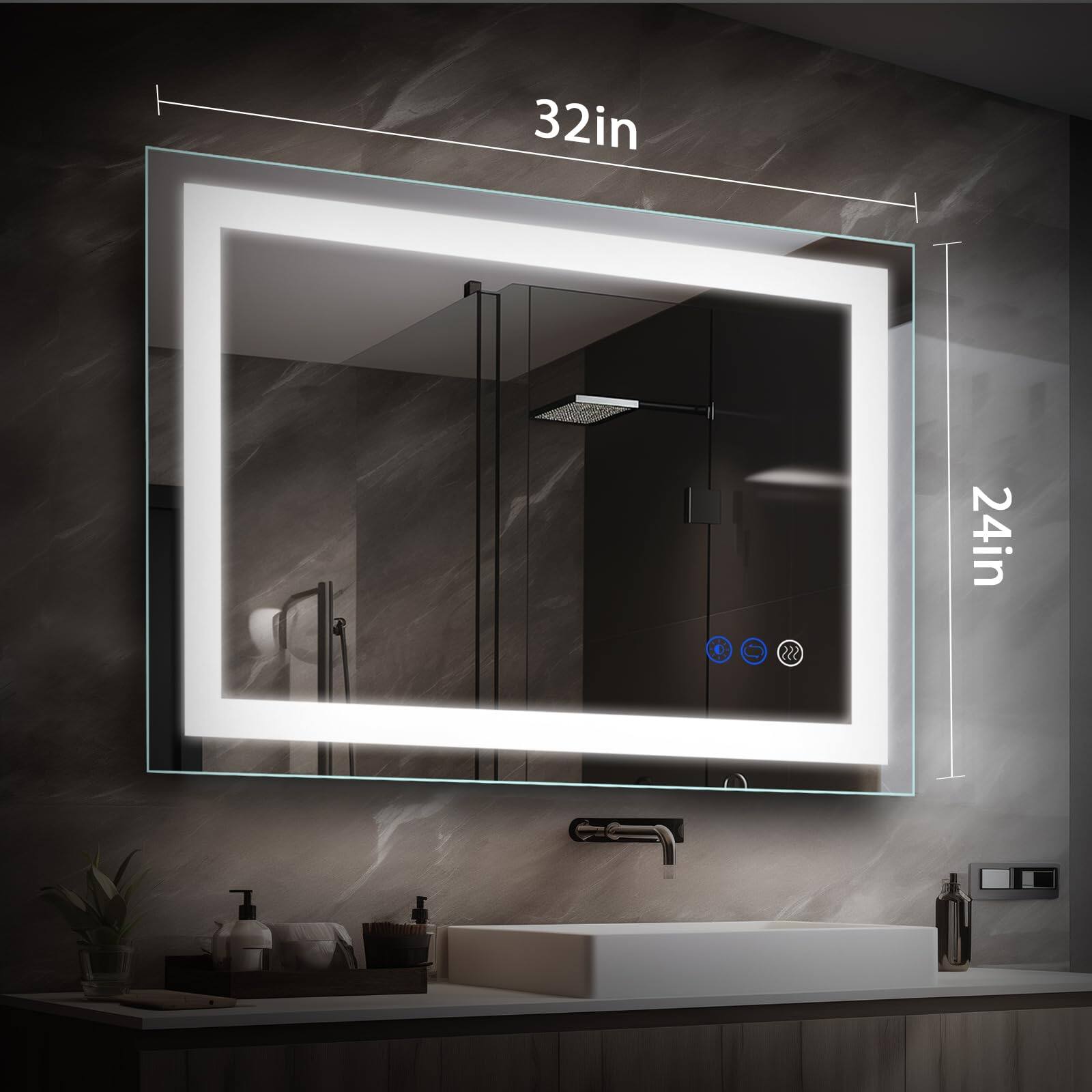 Earthley Blooms 32x24 Led Bathroom Mirror With Lights For Smart Vanity ...