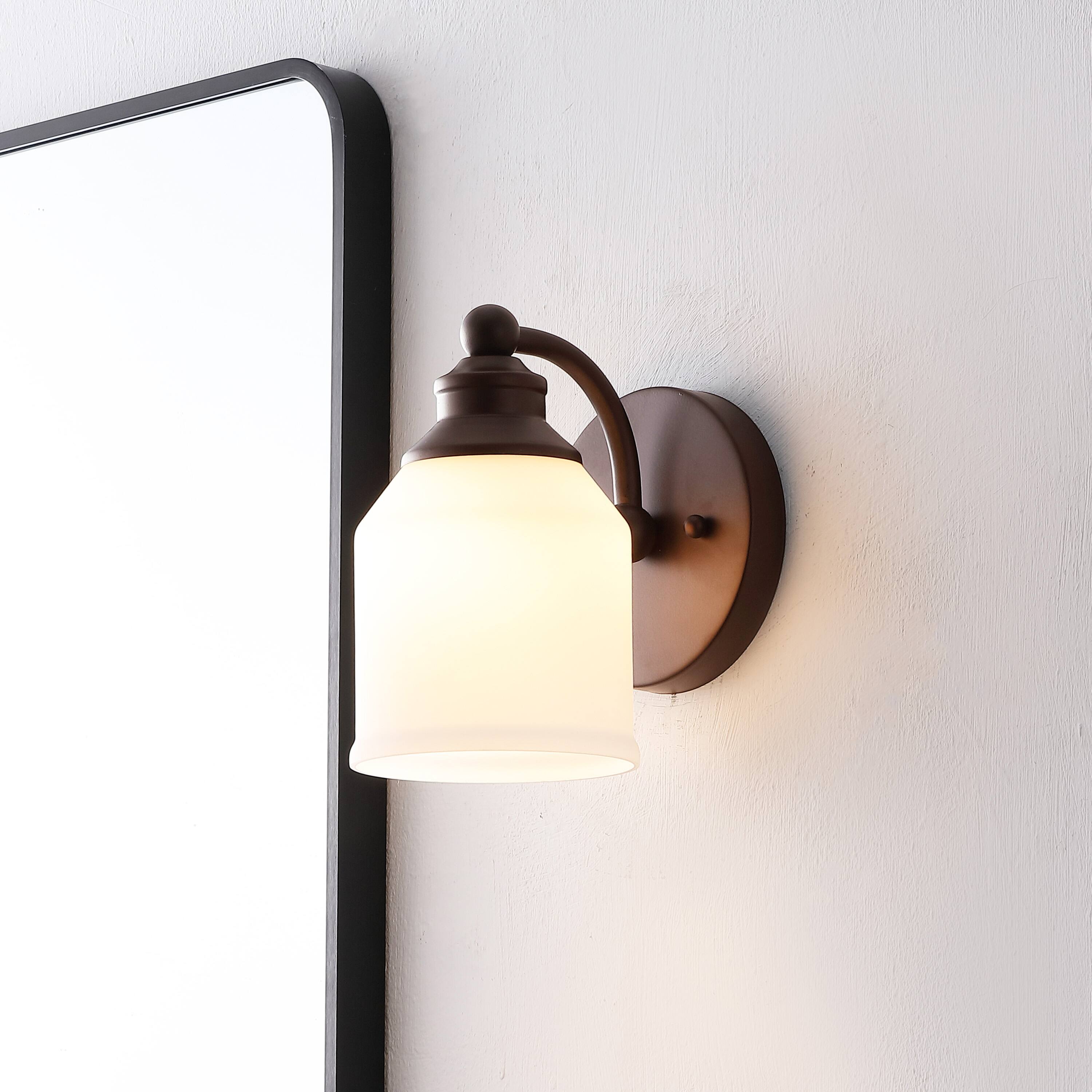 Alt View 1. Jonathan Y - Lydia 5.13" 1-Light Farmhouse Cottage Metal LED Vanity Light with Frosted Glass Shade, Oil Rubbed Bronze - Oil Rubbed Bronze.
