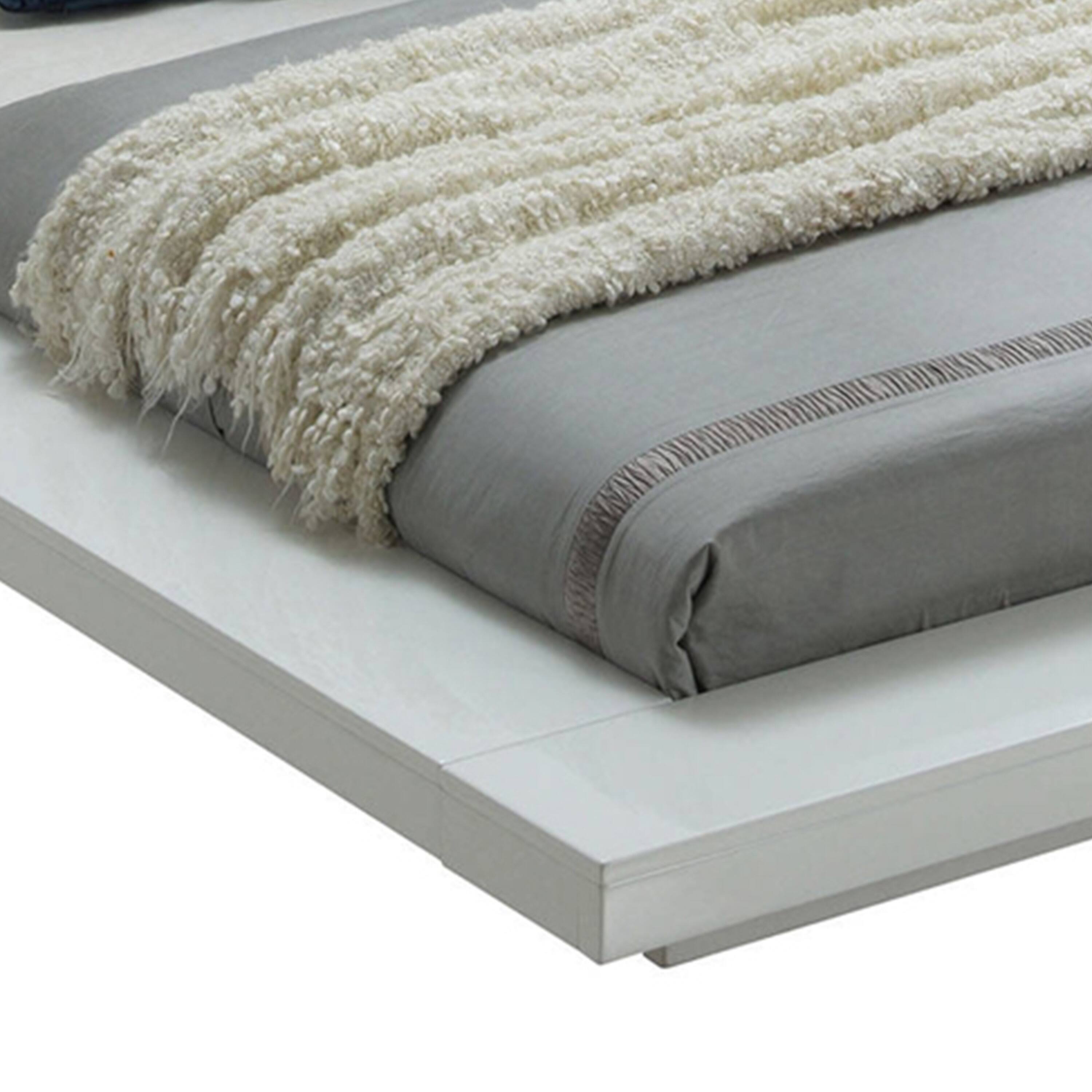 Alt View 3. Manhattan Lane - Wooden Queen Size Low Profile Bed with Padded Headboard - White.