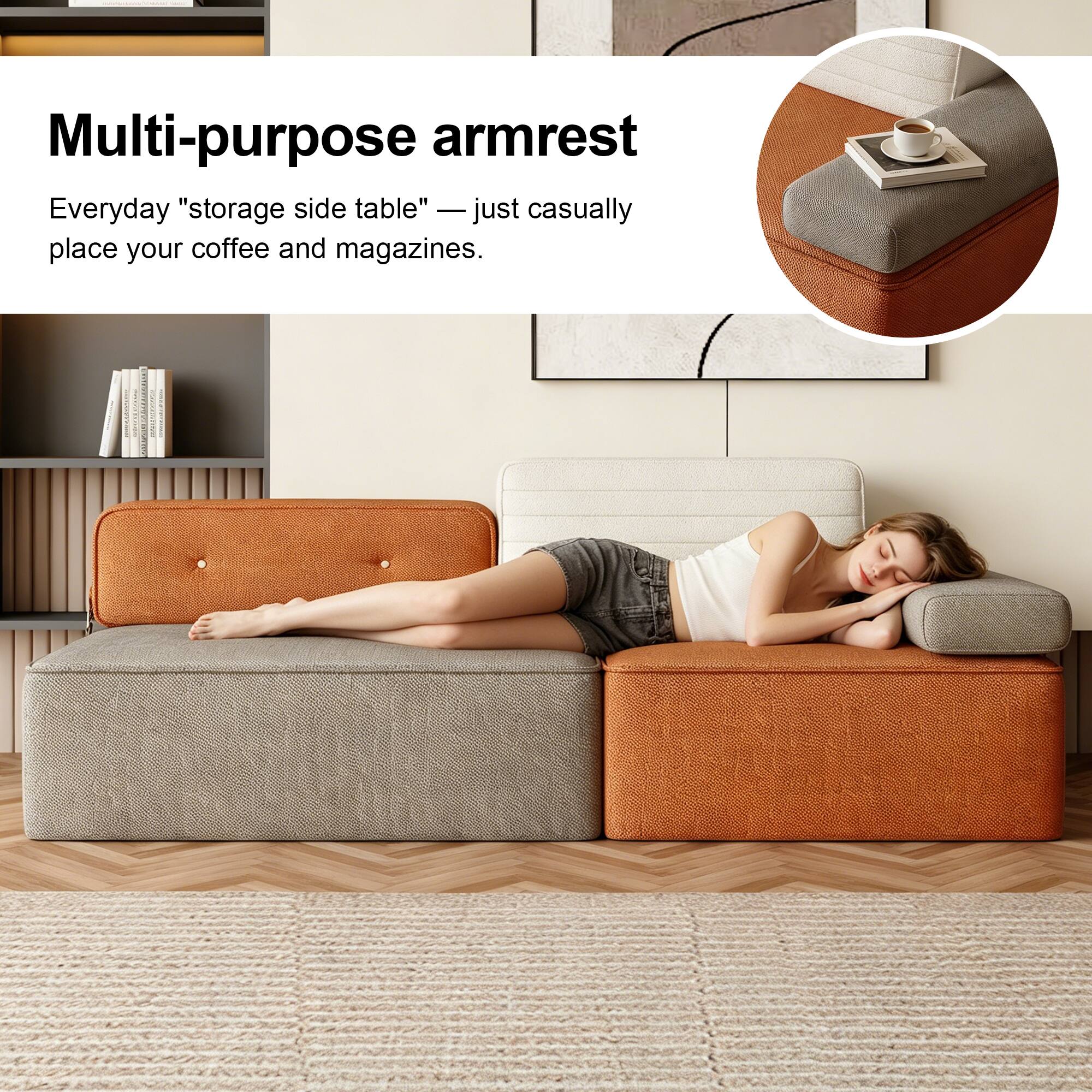 Multi-purpose armrest

Everyday "storage side table" — just casually place your coffee and magazines.
