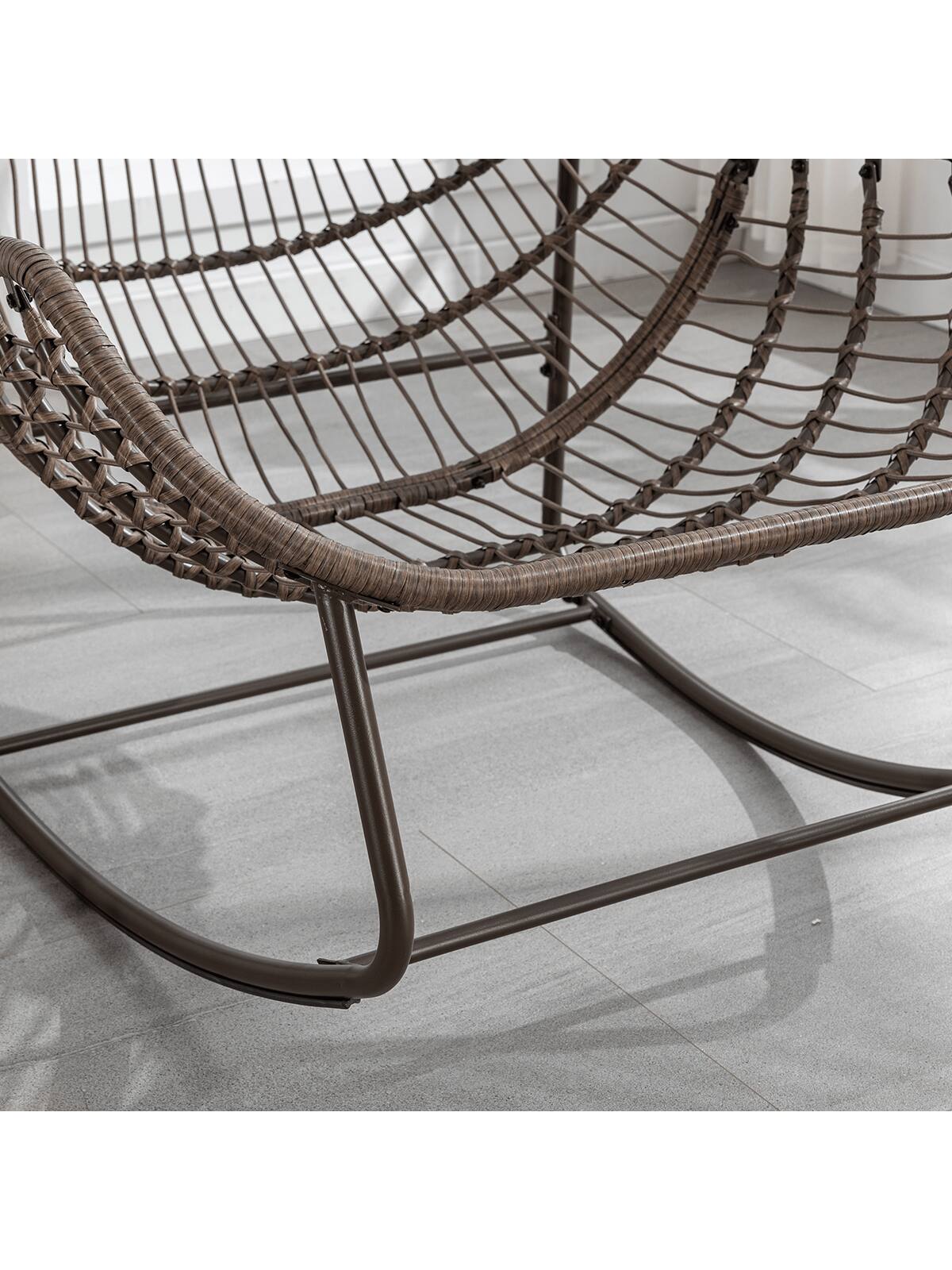 Alt View 4. Trinkets Crazed - Outdoor Patio Rocking Chair, Comfy Wicker Rocker Chair With Padded Cushion, Oversized Rattan Papasan Egg Chair - Beige.