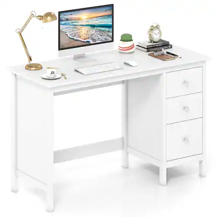 Front. Costway - Costway Computer Desk with 3 Drawers 48" Wide Writing Desk with Storage Anti-tip Kit - White.