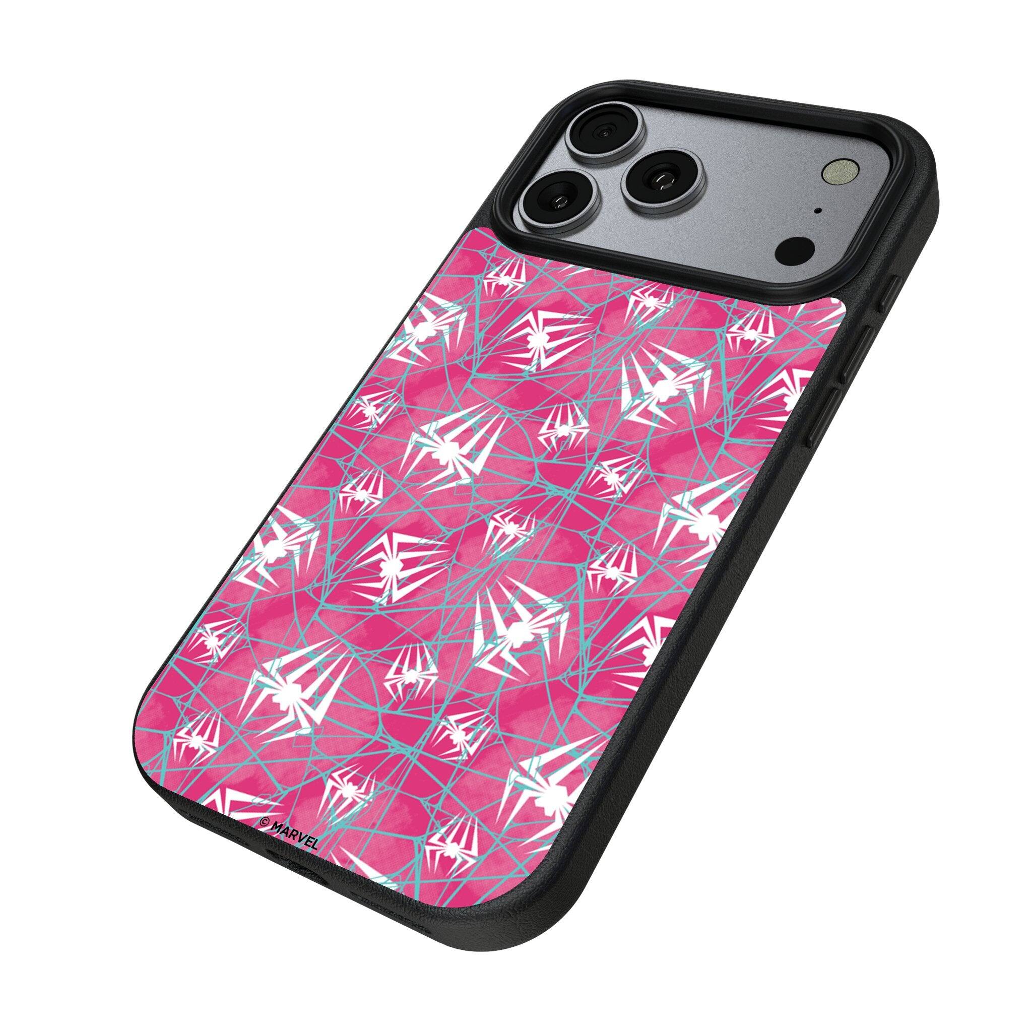 Angle. Keyscaper - Marvel Pattern MagSafe Compatible Phone Case - Apple iPhone 17 Pro - Spider-Gwen.