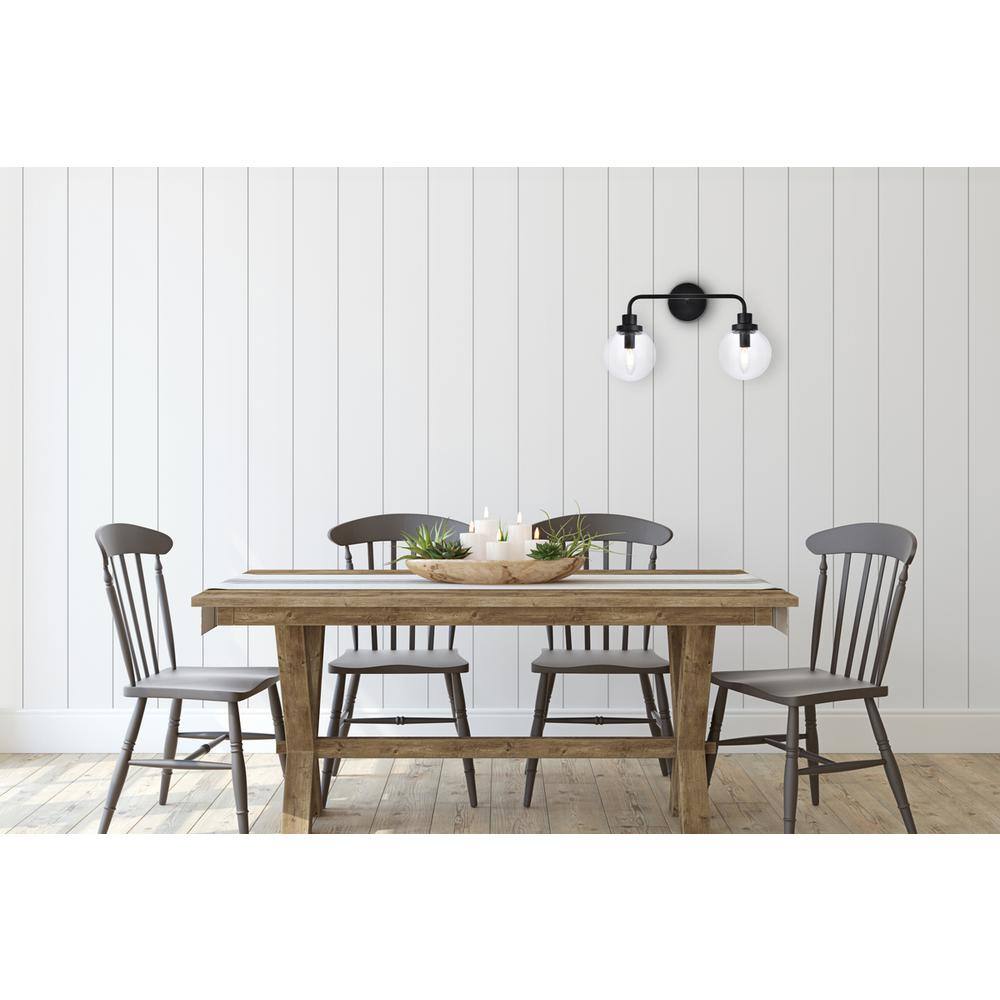 Angle. Living District - Hanson 2 lights bath sconce in black with clear shade - Black And Clear Shade.