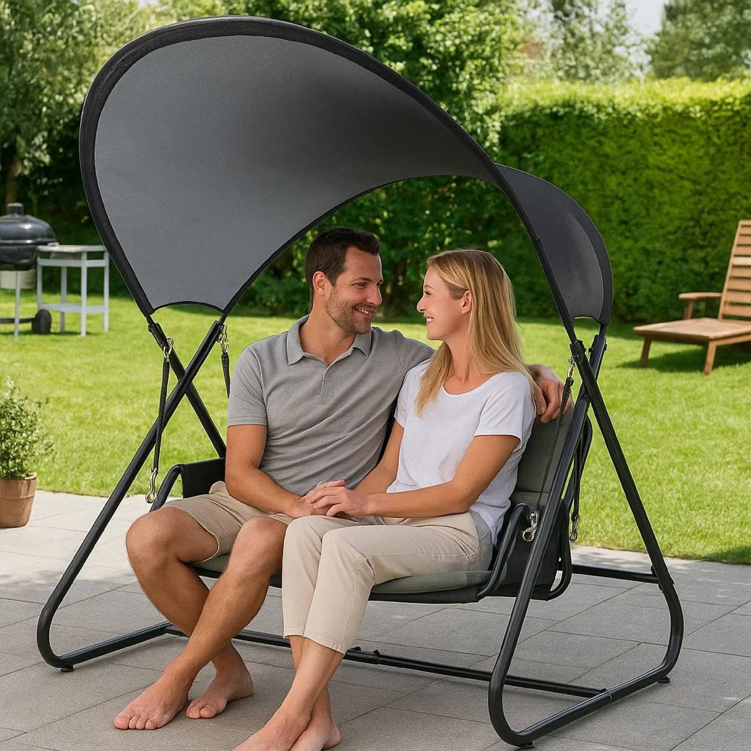 Alt View 7. Manhattan Lane - 66 Inch Outdoor Swing Chair, Double Hanging, Sturdy Steel Frame - Black.