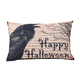 Boyel Living - Spooky Halloween Crow Decorative Pillow - Beige+Black