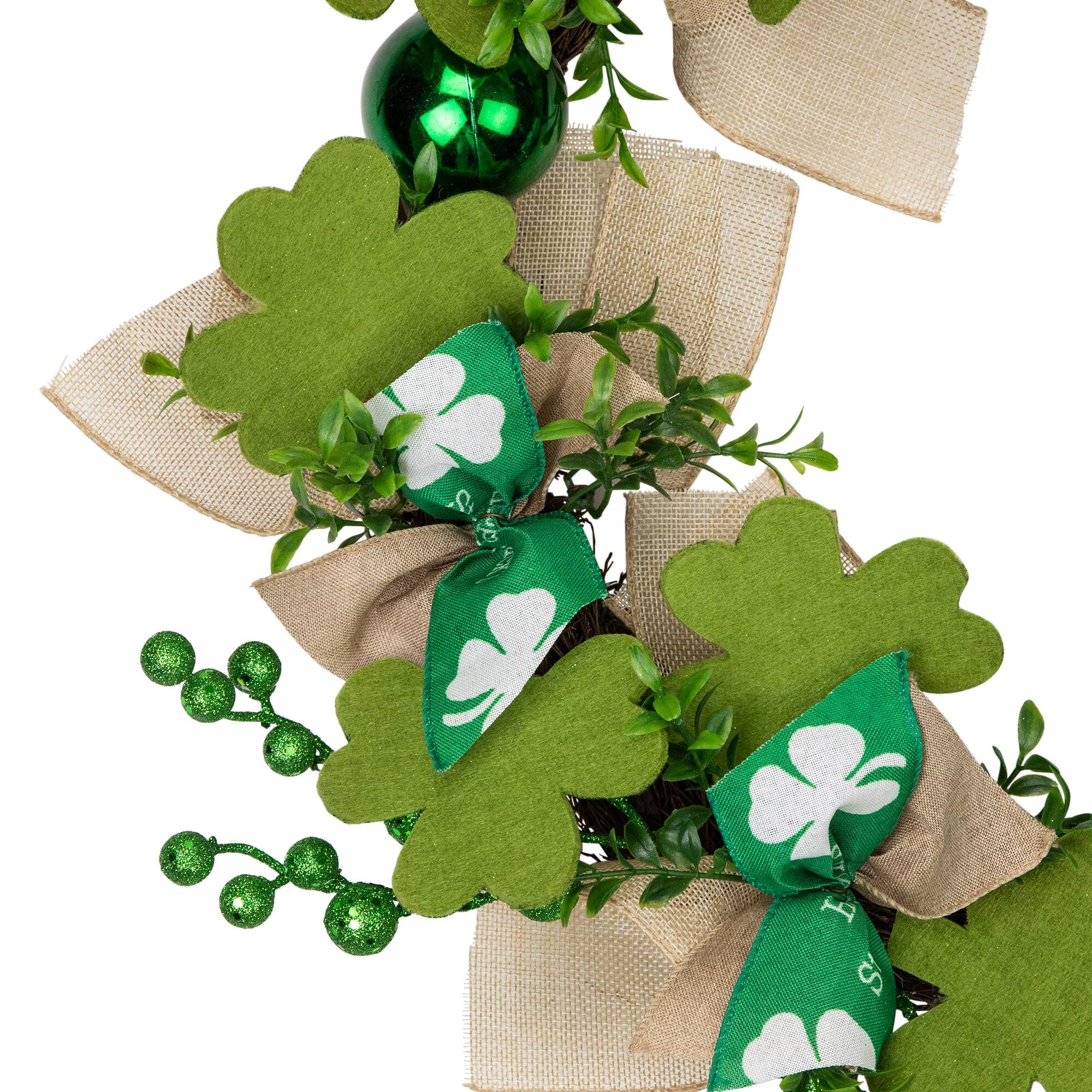 Alt View 5. Northlight - Burlap Bows and Shamrocks St. Patrick's Day Wreath, 24-Inch, Unlit - Green.