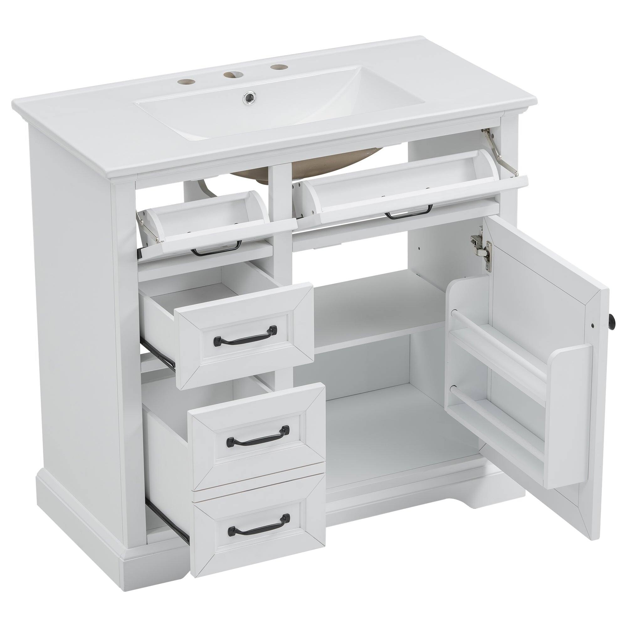 Alt View 10. Boyel Living - 36 Inch Bathroom Vanity with Ceramic Sink Top Four Drawers and One Soft Close Door Freestanding Cabinet White Finish - White.