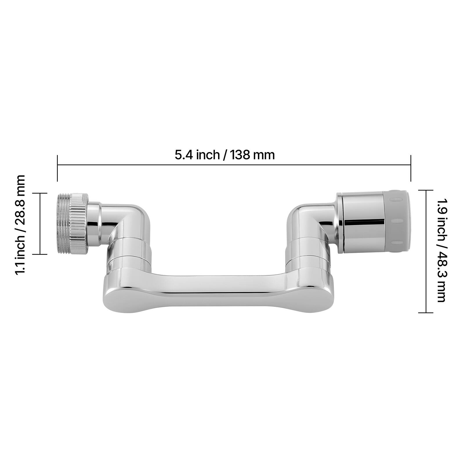 - 1.1 inch / 28.8 mm
- 5.4 inch / 138 mm
- 1.9 inch / 48.3 mm