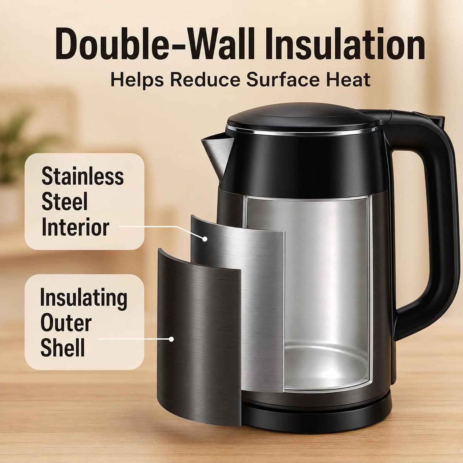 Double-Wall Insulation Helps Reduce Surface Heat

Stainless Steel Interior

Insulating Outer Shell