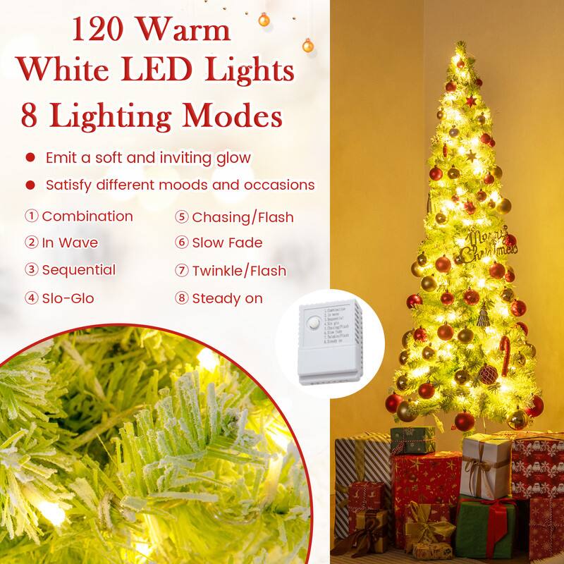 WELLFOR 6ft Pre‑Lit Whimsical Artificial Christmas Tree, Snow‑Flocked ...