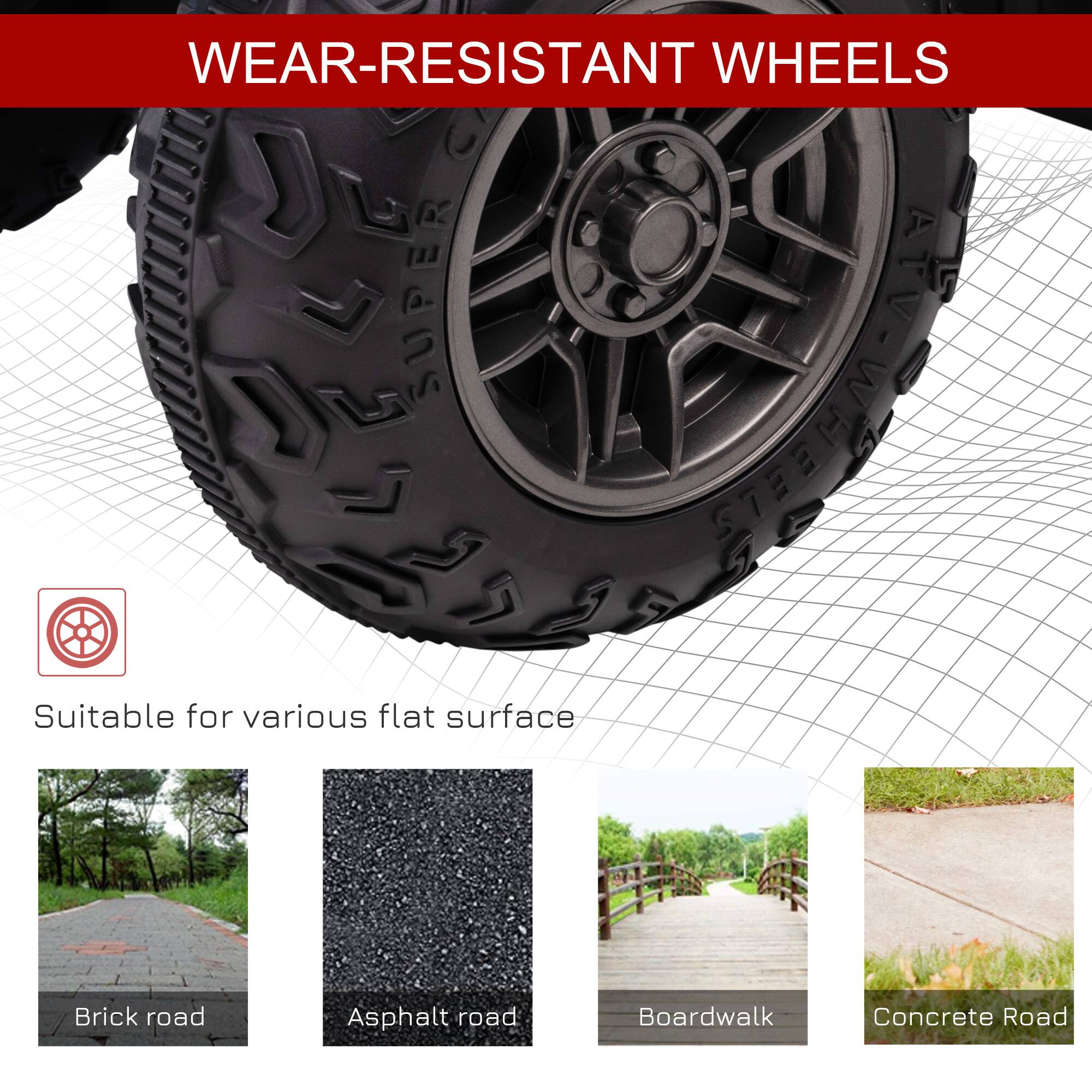 WEAR-RESISTANT WHEELS

Suitable for various flat surfaces

- Brick road
- Asphalt road
- Boardwalk
- Concrete Road