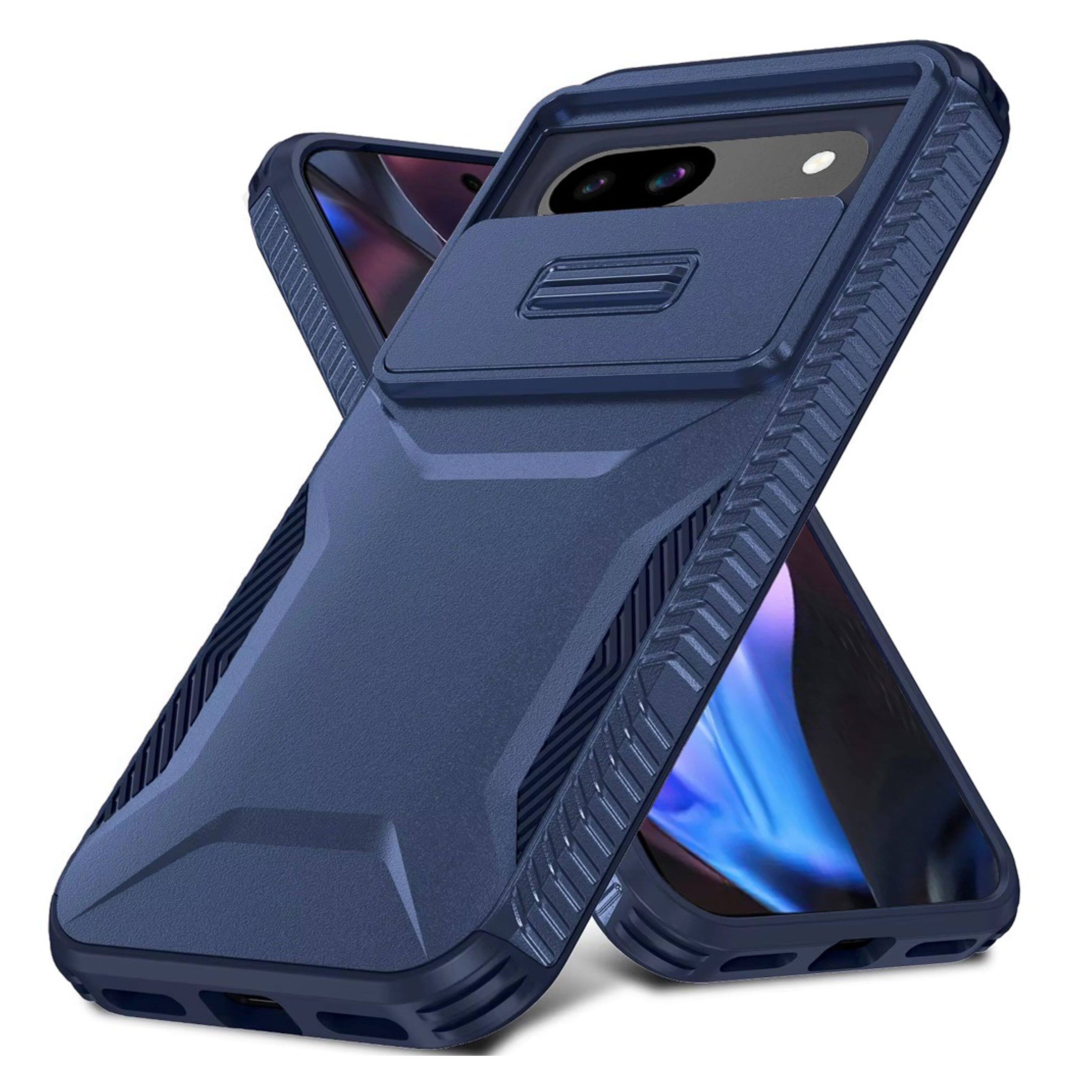 Angle. Kitcheniva - Hybrid Sliding Lens Protection Case With Tempered Glass For Google Pixel 9a Dark Blue - Dark Blue.