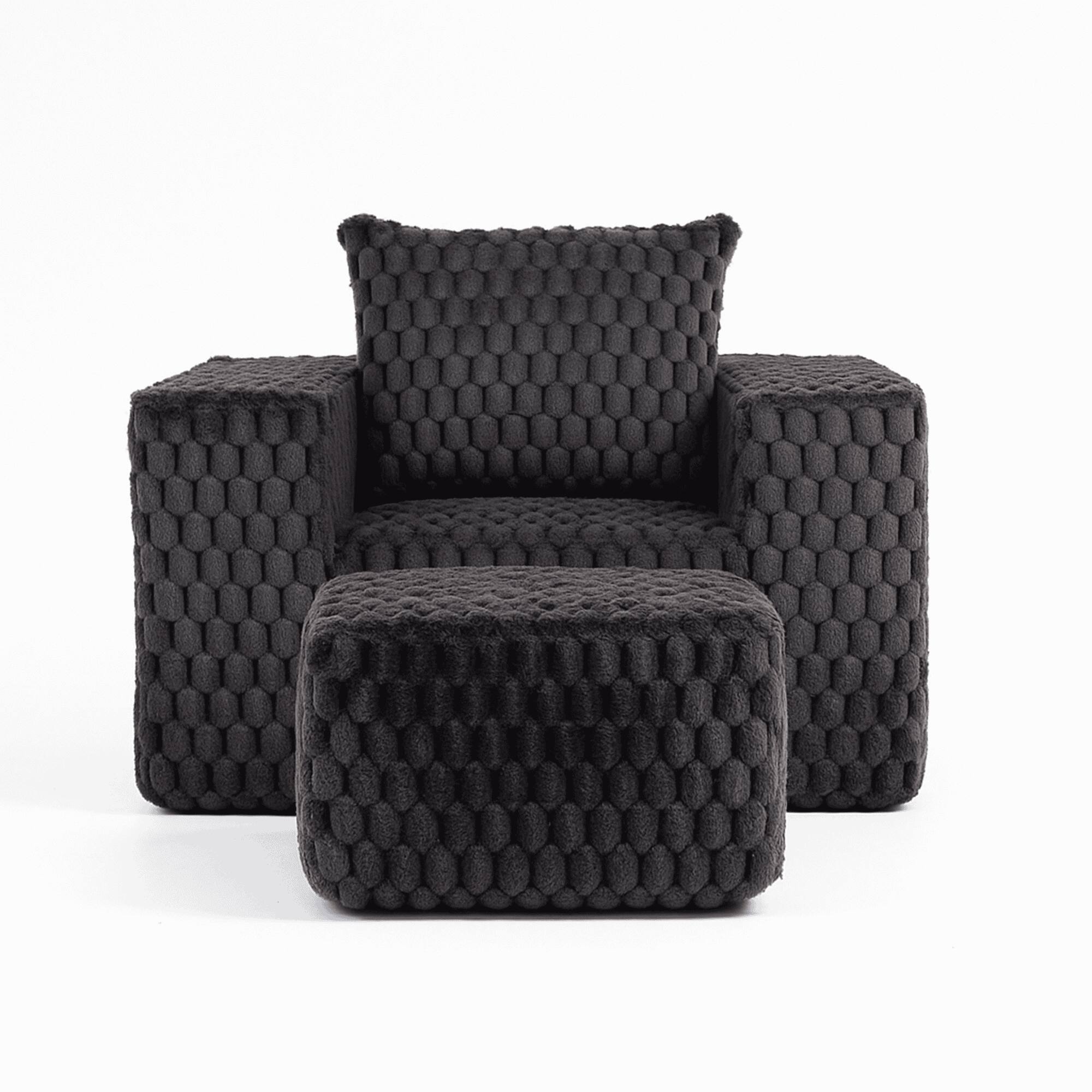 Left. Kadyn - Oversized Single Sofa with Ottoman, Reading Sofa Couch, Deep Seat Cloud Couch with Ottoman for Living Room Corduroy - Black.