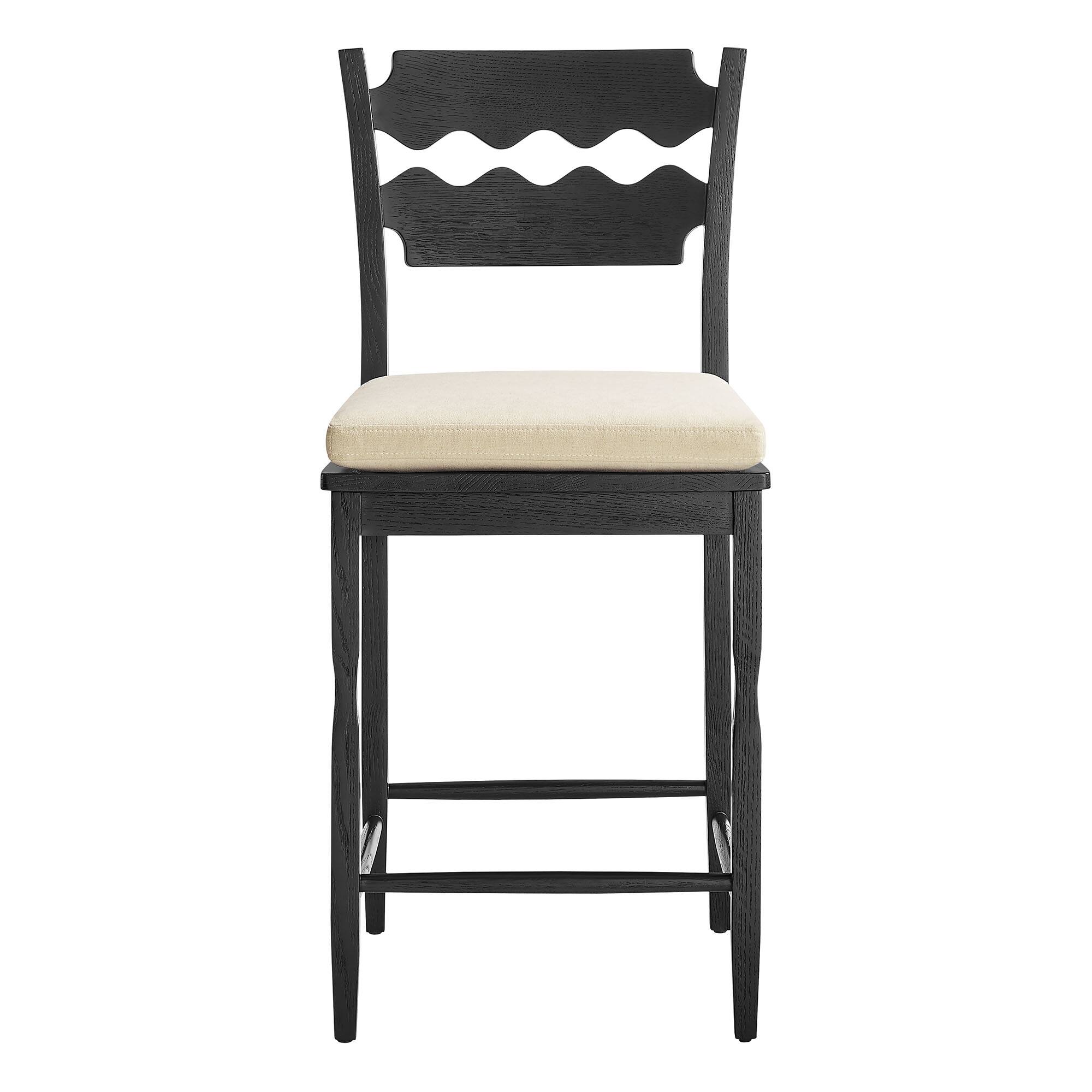 Alt View 4. Modway - Jax Oak Wood Counter Stool With Wavy Razor Back and Cushion by Modway - Black Linen.