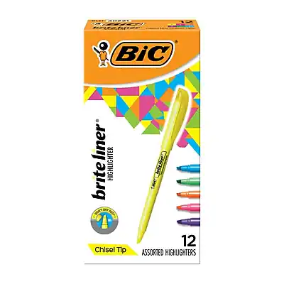 BIC BriteLiner Highlighter
Chisel Tip
12 Assorted Highlighters