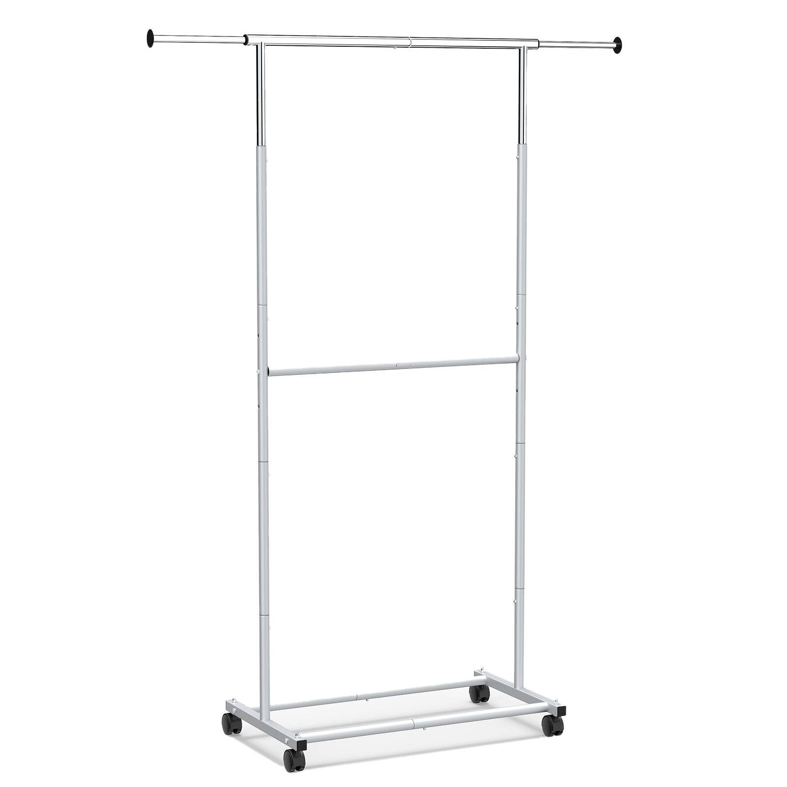 Alt View 9. Costway - Costway Rolling Clothes Rack, Double-Rod Extendable Garment Stand for Hanging Clothes - Silver.