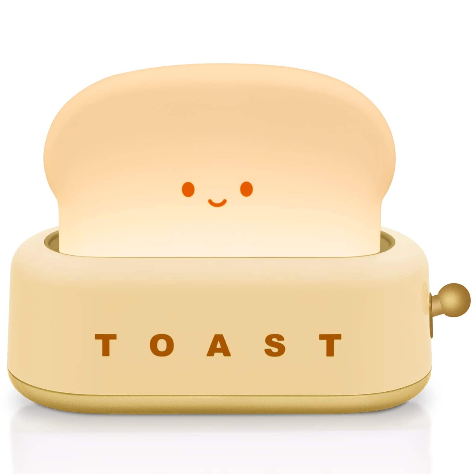 MAGICAL RUBS - Desk Decor Cute Toast Lamp Small Night Light For Rechargeable With Smile Face Bedroom Table Bedside Gifts And Adults - Yellow