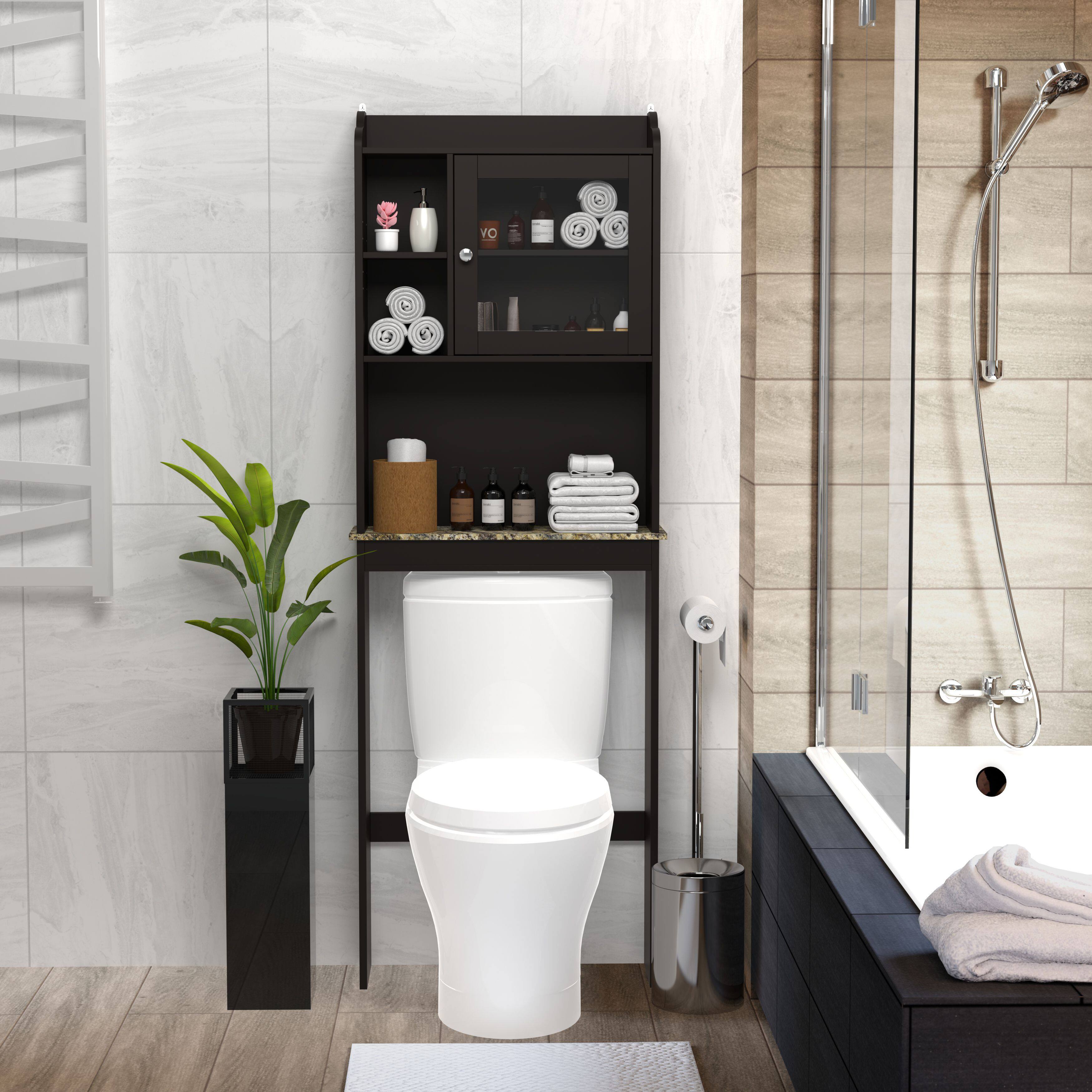 Front. Mirfee - Modern Over-The-Toilet Storage Cabinet, Space Saver, Wood, for Bathroom - Espresso.