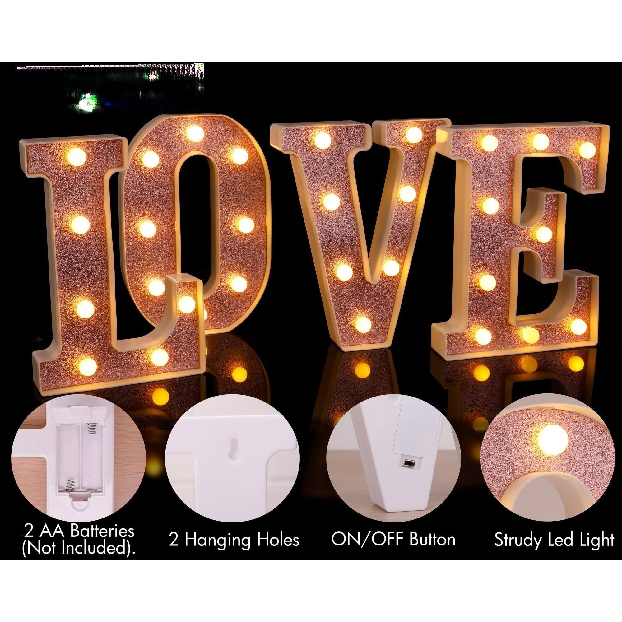 - 2 AA Batteries (Not Included)
- 2 Hanging Holes
- ON/OFF Button
- Strudy Led Light