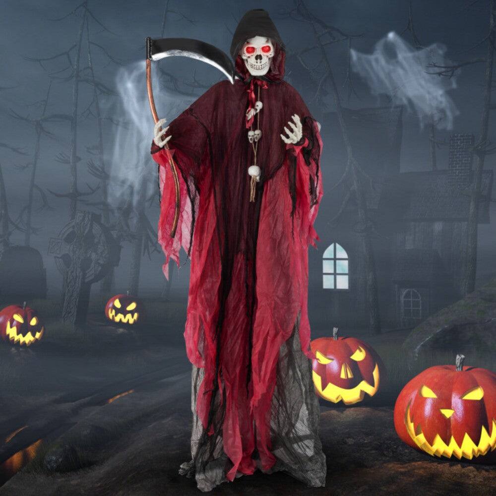Alt View 1. Boyel Living - 8ft Sound-Activated Grim Reaper with Glowing Eyes and Scary Sounds for Halloween - Red.