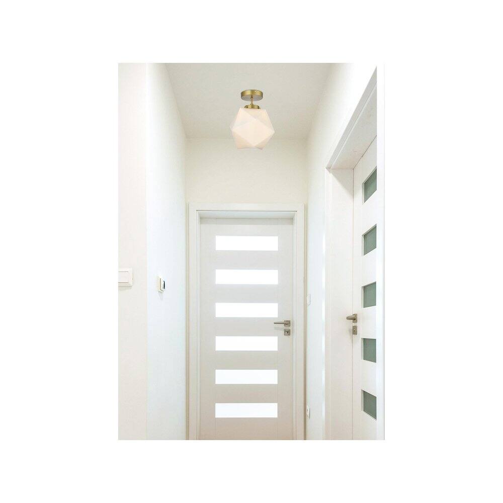 Alt View 1. Living District - Lawrence 10 Inch Flush Mount Ceiling Light Frosted White Shade in Satin Gold - Satin Gold And Frosted White.
