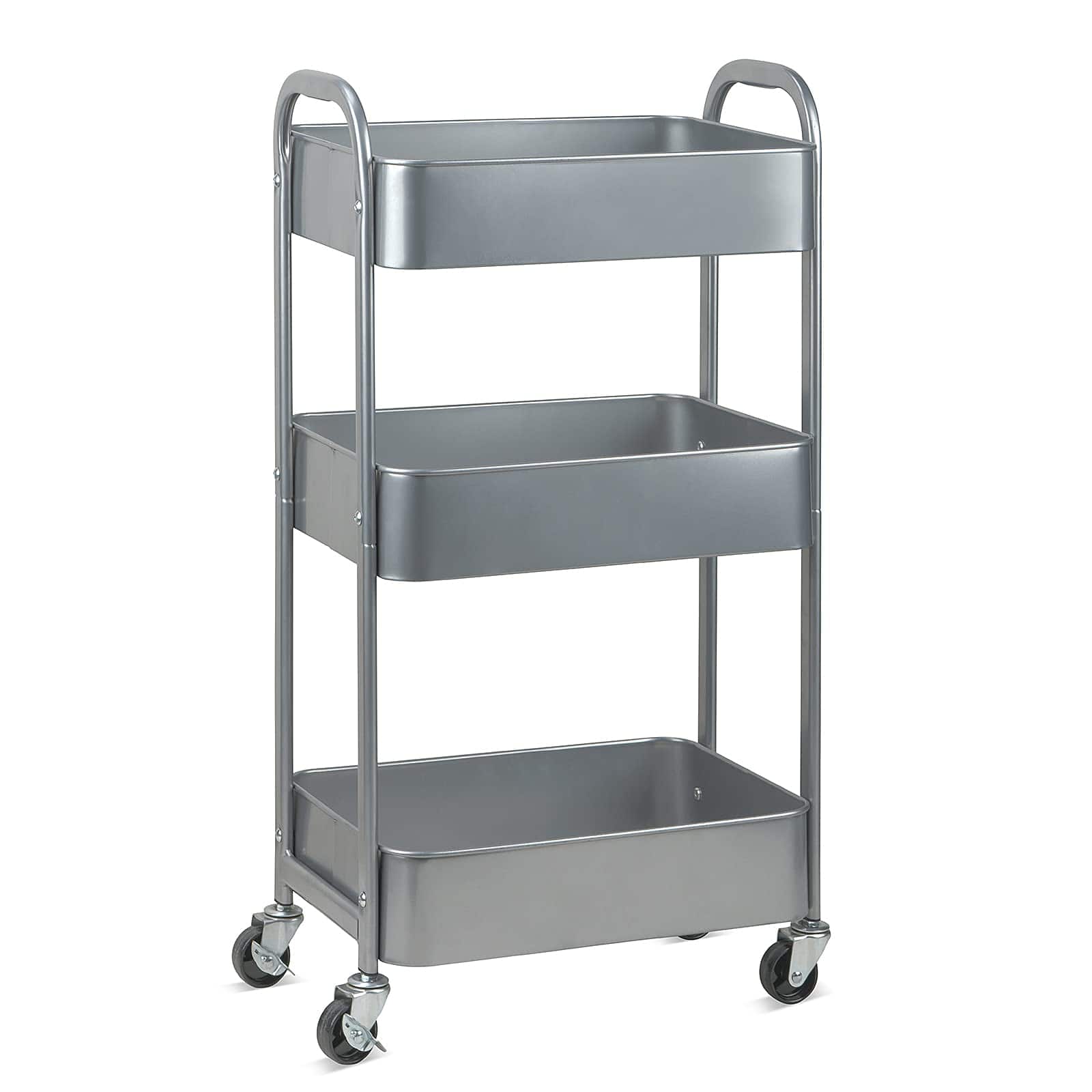 JETRANSPORT - 3-tier Rolling Utility Cart With Caster Wheels Easy Assembly For Kitchen Bathroom (white) Install - Silvery-grey 3-Tier Standard Cart