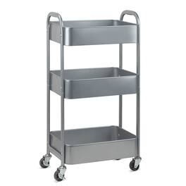 JETRANSPORT - 3-tier Rolling Utility Cart With Caster Wheels Easy Assembly For Kitchen Bathroom (white) Install - Silvery-grey 3-Tier Standard Cart