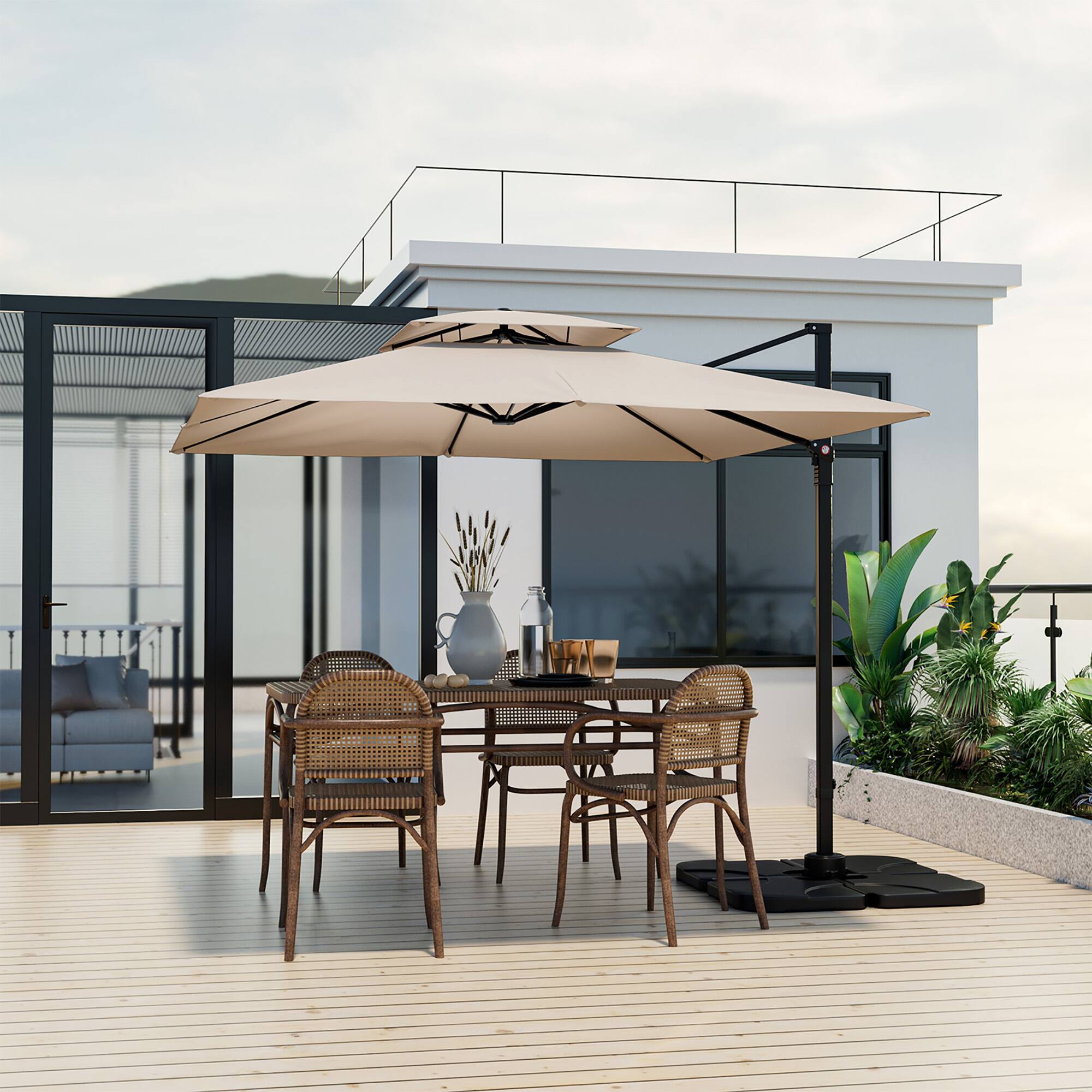 Alt View 2. Gymax - Gymax Patio 9.5FT Square Cantilever Offset Umbrella Double Vented 360° Heavy Duty Beige - Beige.