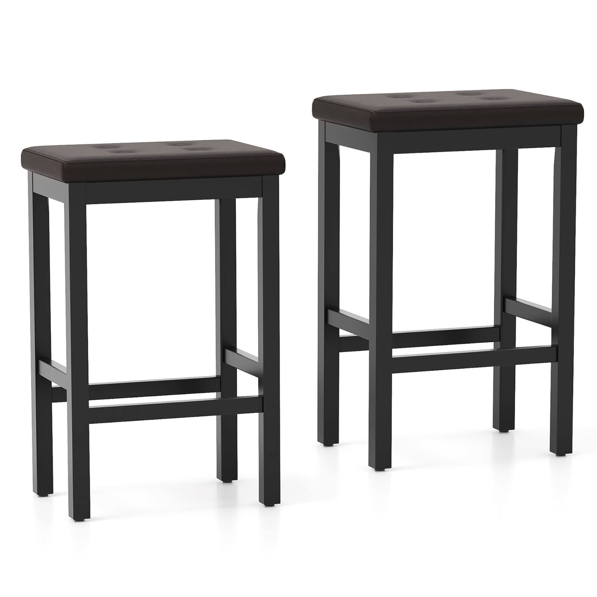 Alt View 9. Gymax - Gymax 24'' Upholstered Bar Stools Set of 4 Home Kitchen Stools w/ Solid Wood Support Legs Brown & Black - Brown, Black.