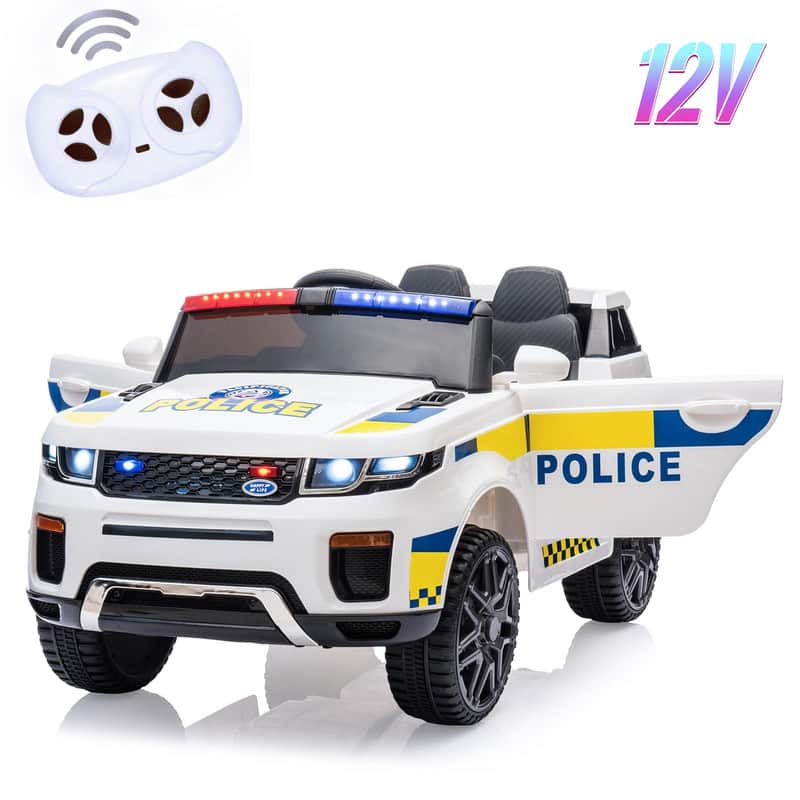Jojoka - 12V Kids Ride On Police Car with Remote Control for Kids 2-6 - White