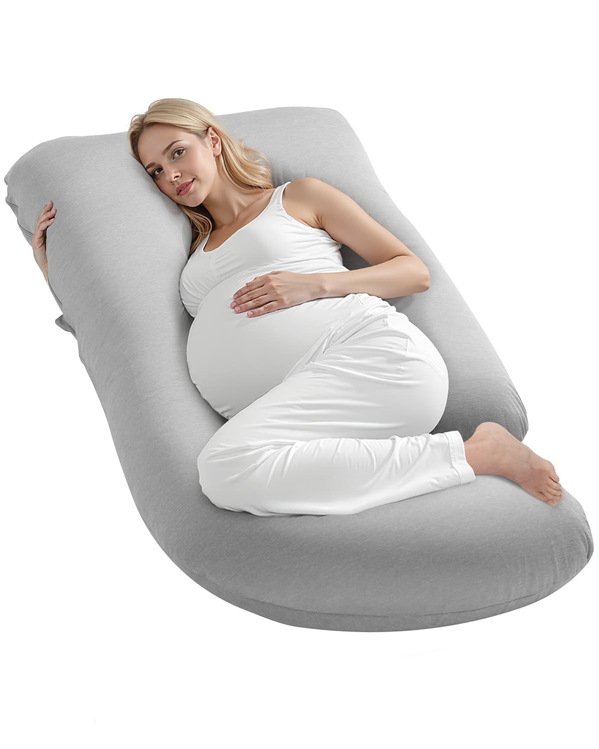 Front. VEVOR - Pregnancy Pillow, G-Shaped Maternity Pillow for Sleeping, Full-Body Support Pillow with Removable & Washable Cover - Gray.