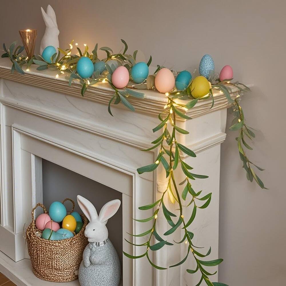 Left. PARKER SLATER - Lighted Olive Garland 6FT, 96 LED Battery Fairy Lights with Timer, Faux Vine - Olive.