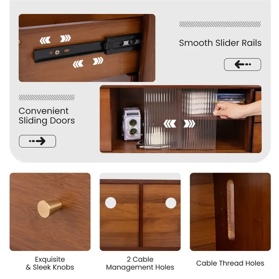 Smooth Slider Rails Convenient Sliding Doors Exquisite & Sleek Knobs 2 Cable Management Holes Cable Thread Holes