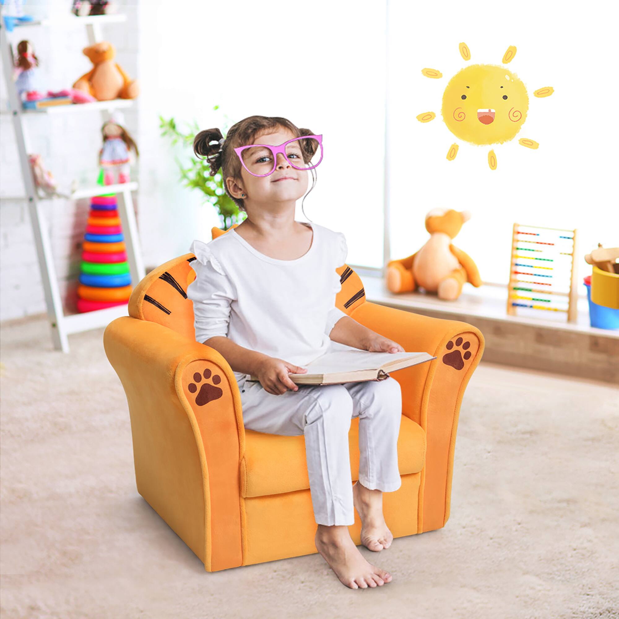 Alt View 1. Costway - Costway Kids Lion Sofa Children Armrest Couch Toddler Furniture Gift - Orange.