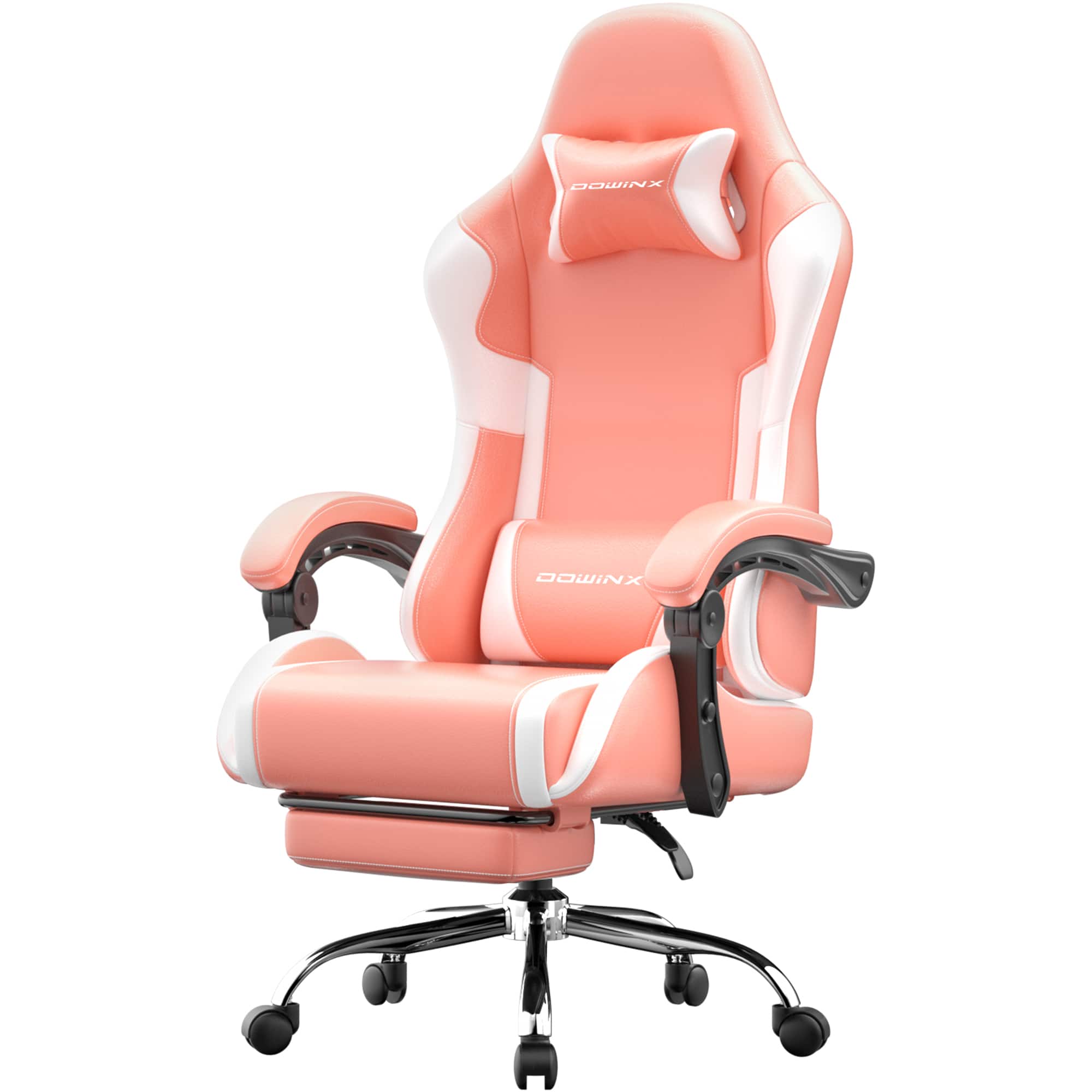 Dowinx - Ergonomic Gaming Chair with Footrest, Reclining Office Chair with Massage Lumbar Support & Adjustable Headrest for Adult - Pink